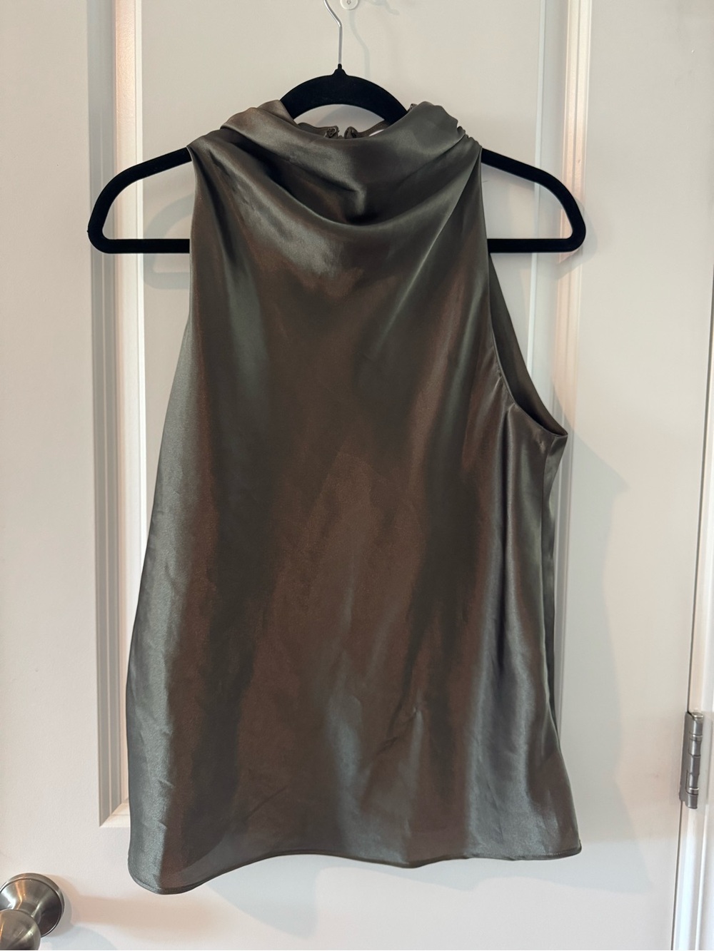Calvin Klein Cowl Neck Satin Camisole in Olive